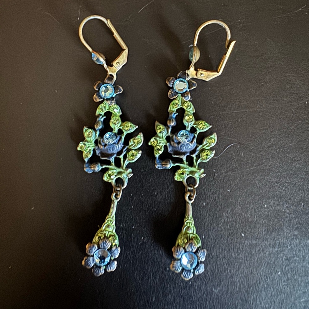 Elegant Blue and Green Floral Earrings